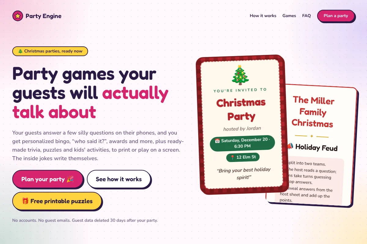 Start on the home page. Click βPlan your partyβ. There are no accounts to make and nothing to install.